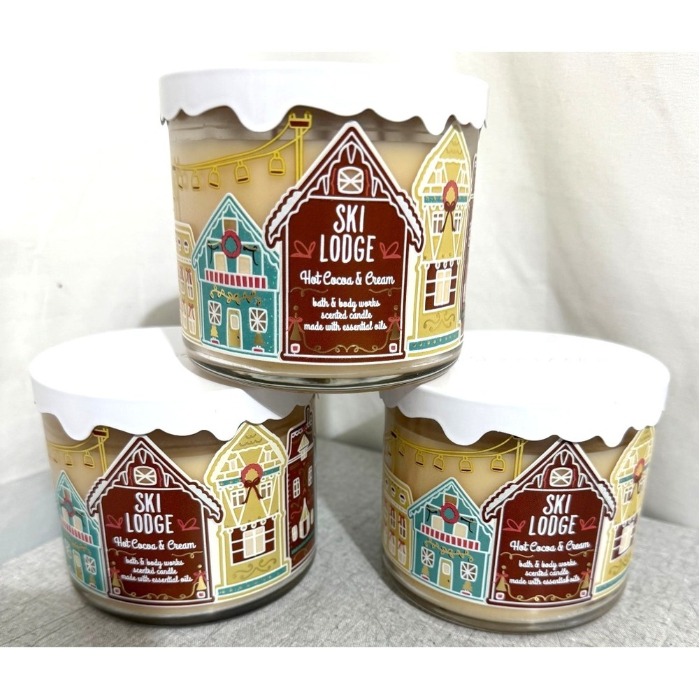 Bath and Body Works Ski Lodge Hot Cocoa & Cream 3-Wick Candle Set of 3